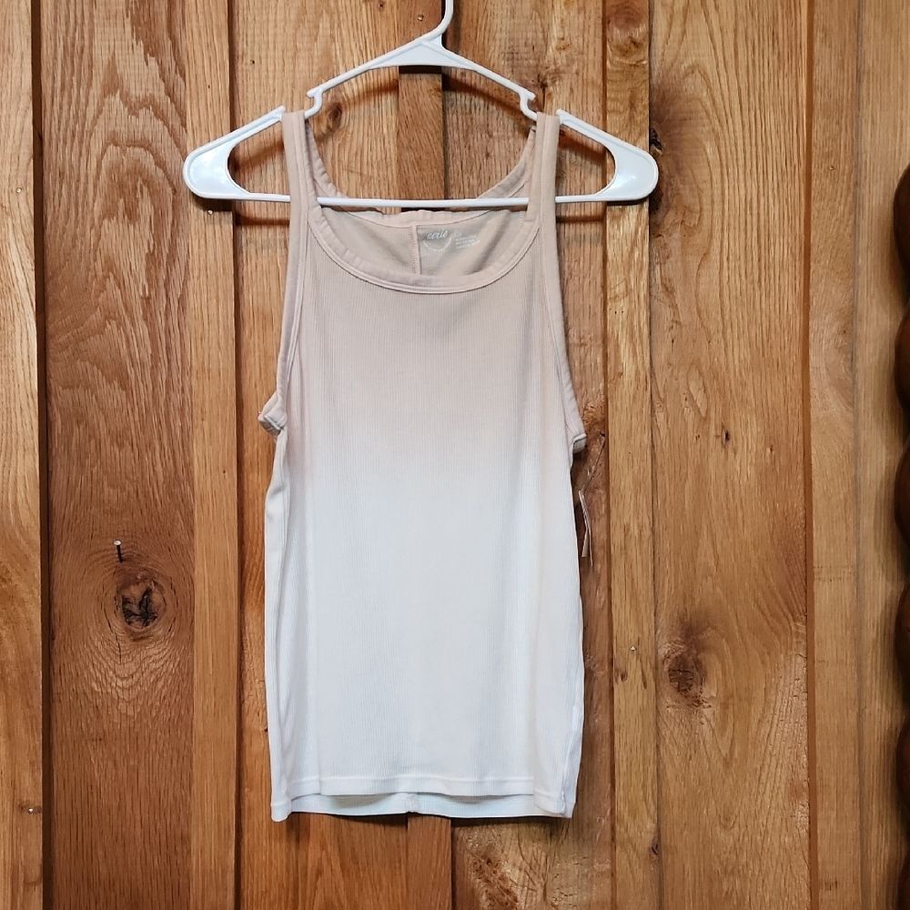 Aerie Bodycon Fitted Ribbed Lightweight Sleeveless Tank Top, Tan & Cream Ombre